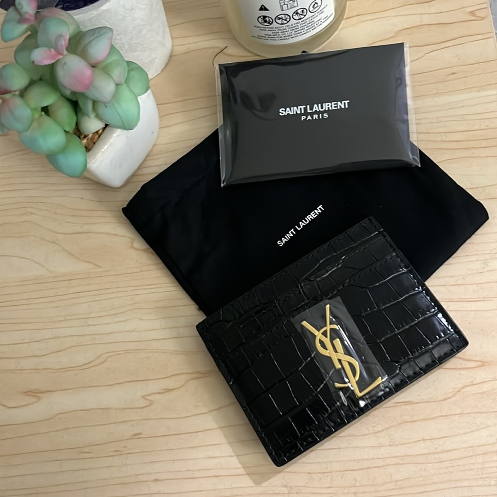 NWT Saint Laurent Black Croc-Embossed Card Holder - Picture 9 of 9